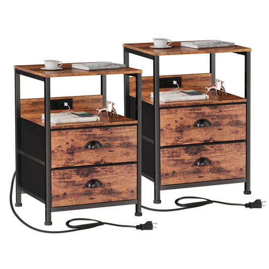 Furologee Set of 2 Nightstands, End Table with Charging Station