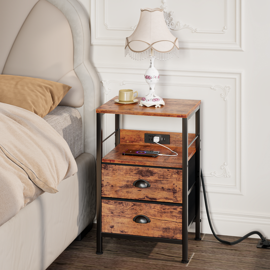 Furologee Nightstand Set of 2, with Charging Station and USB Ports