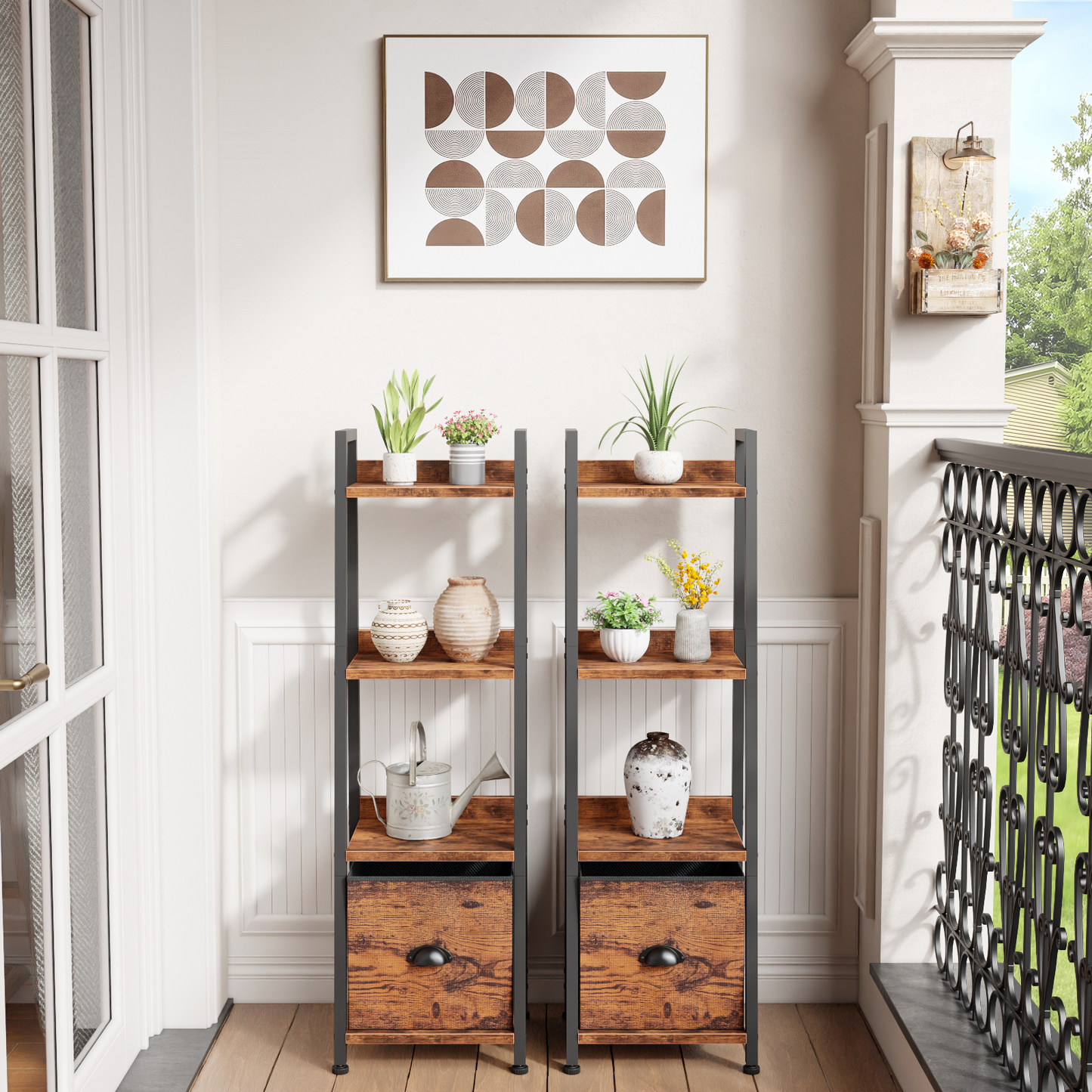 Furologee 4 Tier Narrow Ladder Shelf, Ladder Bookshelf with Drawer