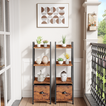 Furologee 4 Tier Narrow Ladder Shelf, Ladder Bookshelf with Drawer
