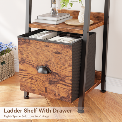 Furologee 4 Tier Narrow Ladder Shelf, Ladder Bookshelf with Drawer