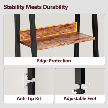 6 Tier Ladder Shelf,Ladder Bookshelf with Drawer,Modern Tall Bookcase,Storage Rack Organizer,Wood Metal Freestanding Shelves for Living Room, Home Office, Bedroom