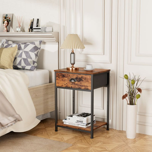 Furologee End Table with Storage Shelf and Fabric Drawer