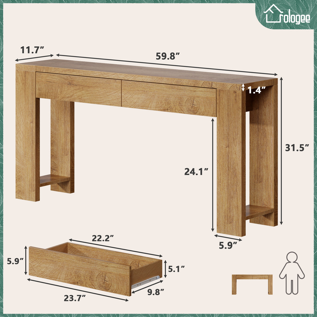 Furologee 60" Entryway Table, Farmhouse Console Table with Wooden 2 Drawer
Long Entry Table with Thick Tabletop, Sofa Table for Behind Couch, for Hallway/Entrance/Foyer/Living Room/Bedroom(Natural)