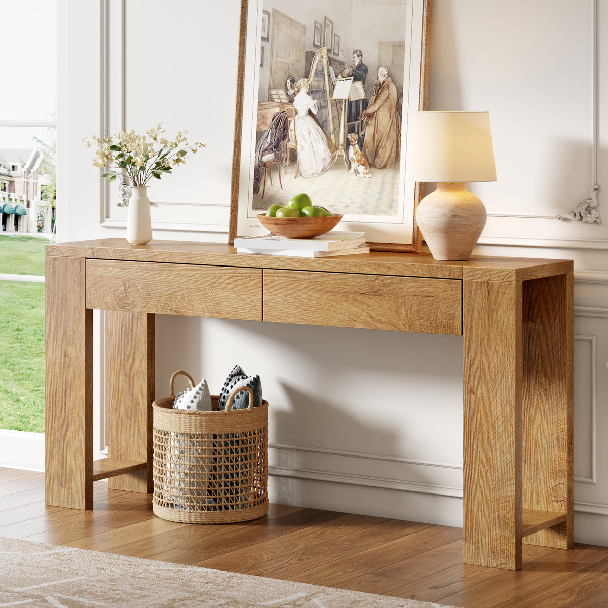 Furologee 60" Entryway Table, Farmhouse Console Table with Wooden 2 Drawer
Long Entry Table with Thick Tabletop, Sofa Table for Behind Couch, for Hallway/Entrance/Foyer/Living Room/Bedroom(Natural)