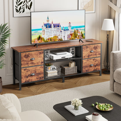 Furologee TV Stand Dresser with 4 Drawers, 55 Inch Entertainment Center for 55 60 Inch TVs, Media Console Table with Open Shelves, Television Stand for Bedroom, Living Room,Rustic Brown
