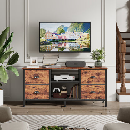 Furologee TV Stand with 4 Drawers, 43 Inch Entertainment Center with Open Shelves
