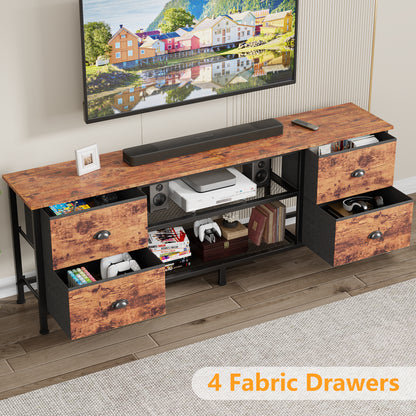 Furologee TV Stand Dresser with 4 Drawers, 63 Inch Entertainment Center with Open Shelves, Media Console Table for 65,70 Inch TV, Television Stand for Bedroom, Living Room,Rustic Brown