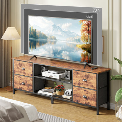Furologee TV Stand Dresser with 4 Drawers, 63 Inch Entertainment Center with Open Shelves, Media Console Table for 65,70 Inch TV, Television Stand for Bedroom, Living Room,Rustic Brown