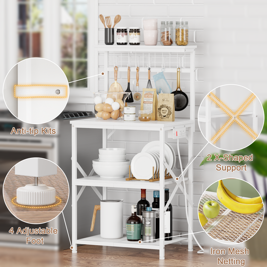 Furologee Kitchen Bakers Rack with Power Outlet
