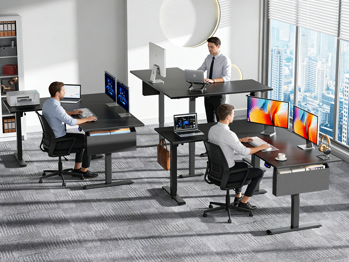Furologee 63 Inch L Shaped Electric Standing Desk, Height Adjustable Sit to Stand Gaming Desk with Memory Presets, Reversible Computer Table for Home Office Dorm, Work, Study, Black
