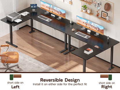 Furologee 63 Inch L Shaped Electric Standing Desk, Height Adjustable Sit to Stand Gaming Desk with Memory Presets, Reversible Computer Table for Home Office Dorm, Work, Study, Black