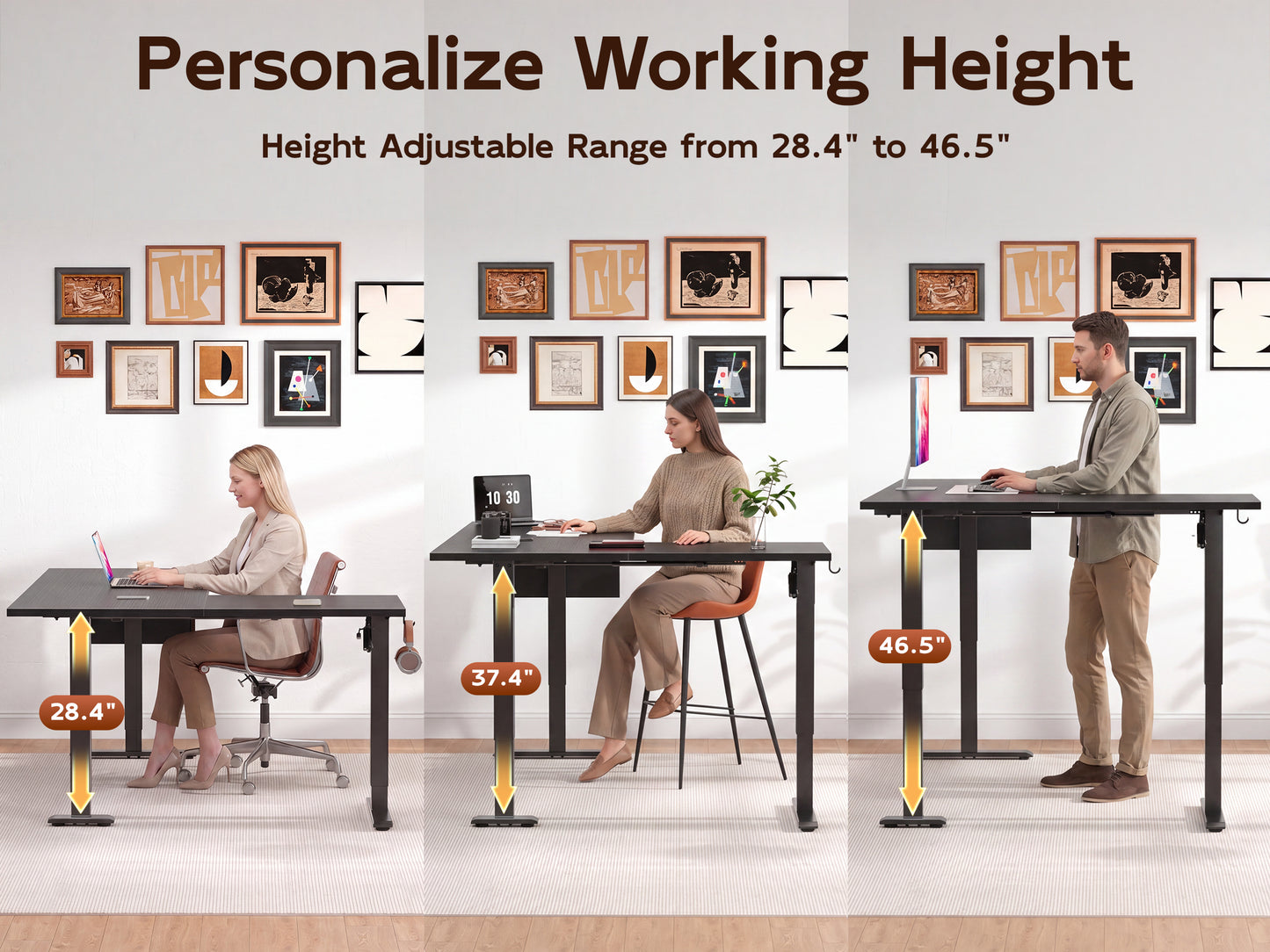 Furologee 63 Inch L Shaped Electric Standing Desk, Height Adjustable Sit to Stand Gaming Desk with Memory Presets, Reversible Computer Table for Home Office Dorm, Work, Study, Black