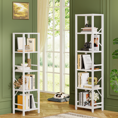 Furologee 5-Tier White Bookshelf – Tall Narrow Freestanding Shelf for Bedroom, Living Room, Office, Bathroom