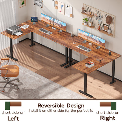 Furologee 63" Reversible L Shaped Standing Desk£¬Rustic Brown£¬Height Adjustable£¬Reversible Computer Desk for Home Office, Work, Study, Dorm£¬Electric Standing Desk with Memory Presets