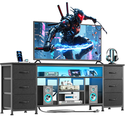 Furologee LED TV Stand for 55, 60 Inch TV, 55 Inch Entertainment Center with Power Outlets Black