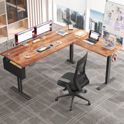 Furologee 63" Reversible L Shaped Standing Desk£¬Rustic Brown£¬Height Adjustable£¬Reversible Computer Desk for Home Office, Work, Study, Dorm£¬Electric Standing Desk with Memory Presets