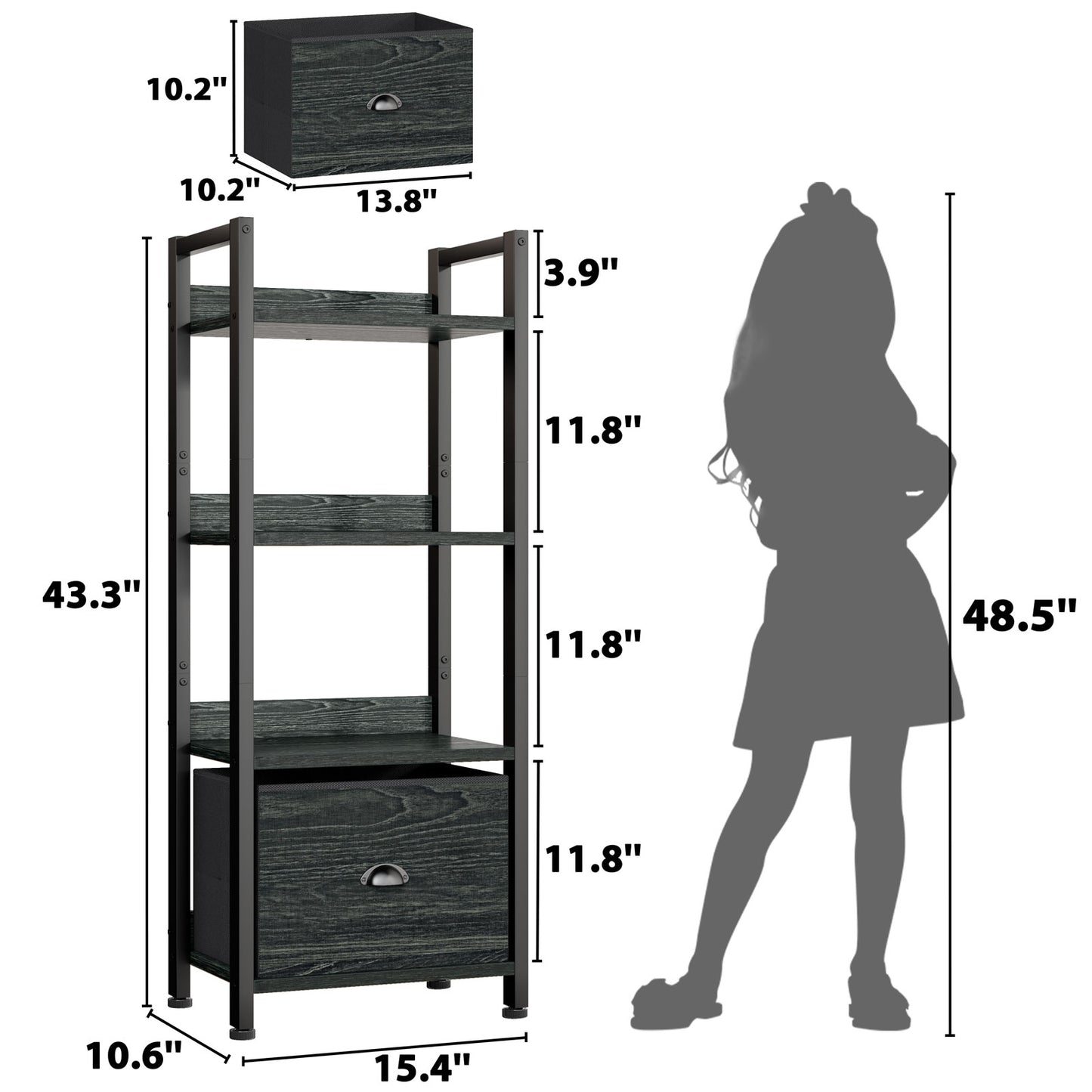 Furologee 4 Tier Bookshelf with Drawer