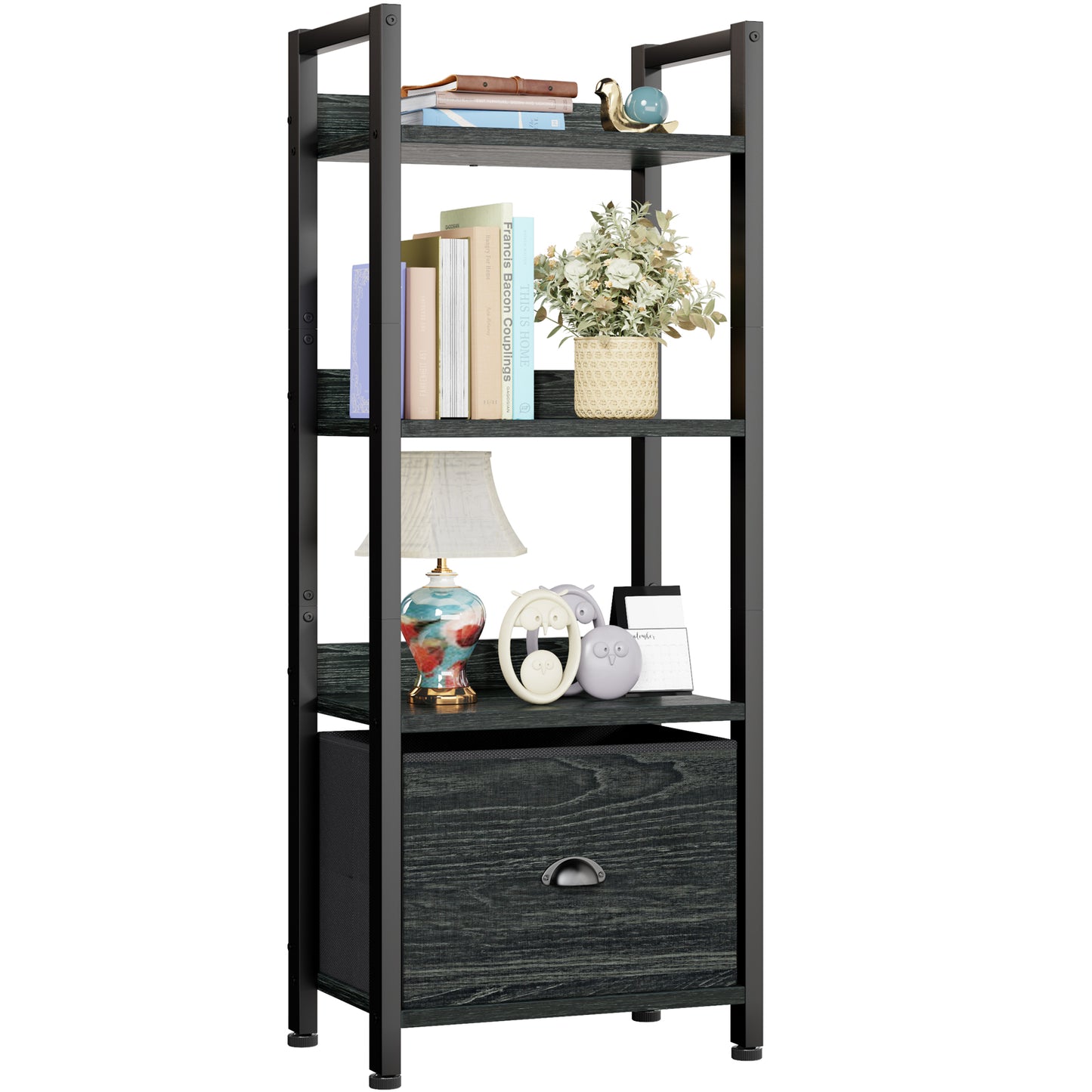 Furologee 4 Tier Bookshelf with Drawer