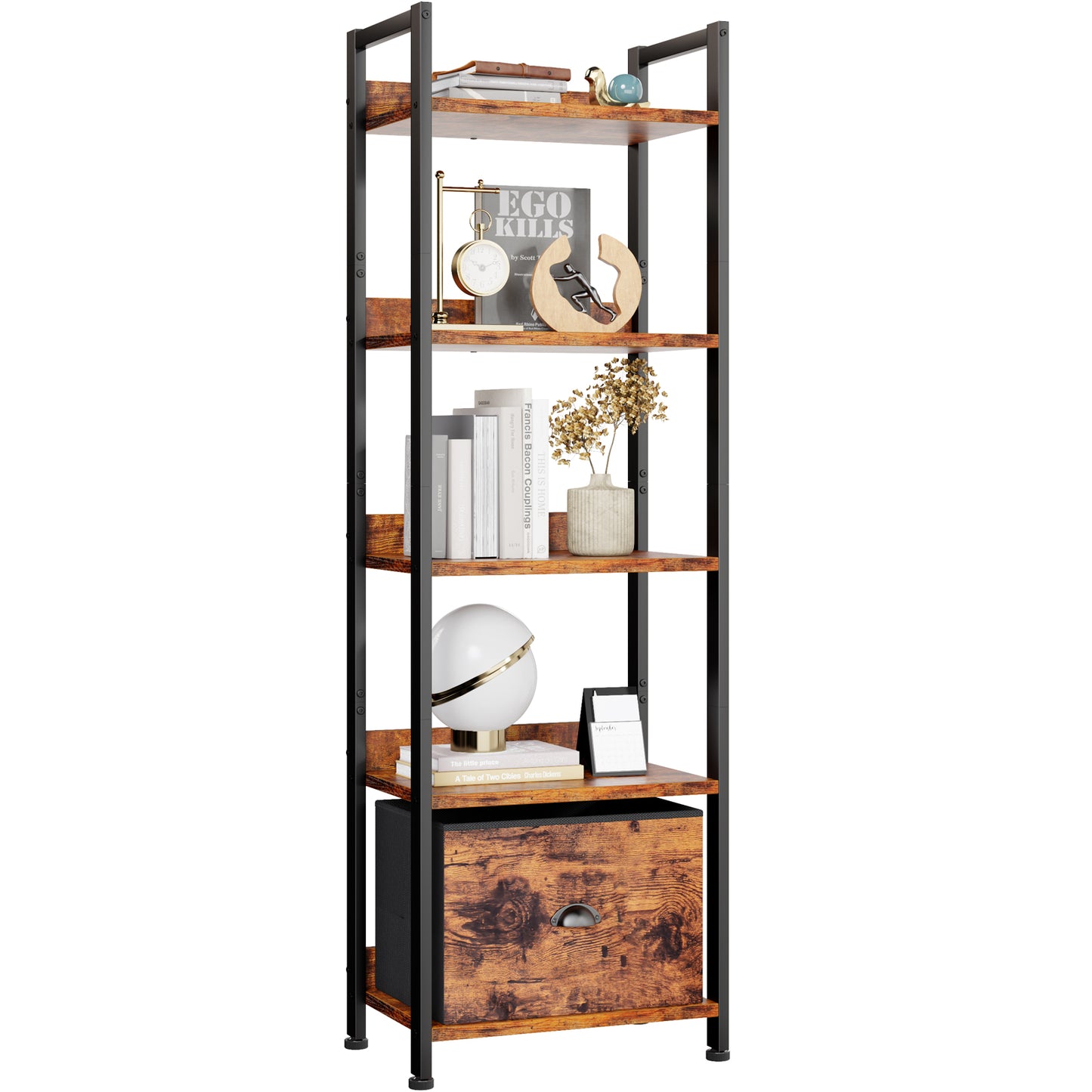 Furologee 5 Tier Bookshelf with Drawer