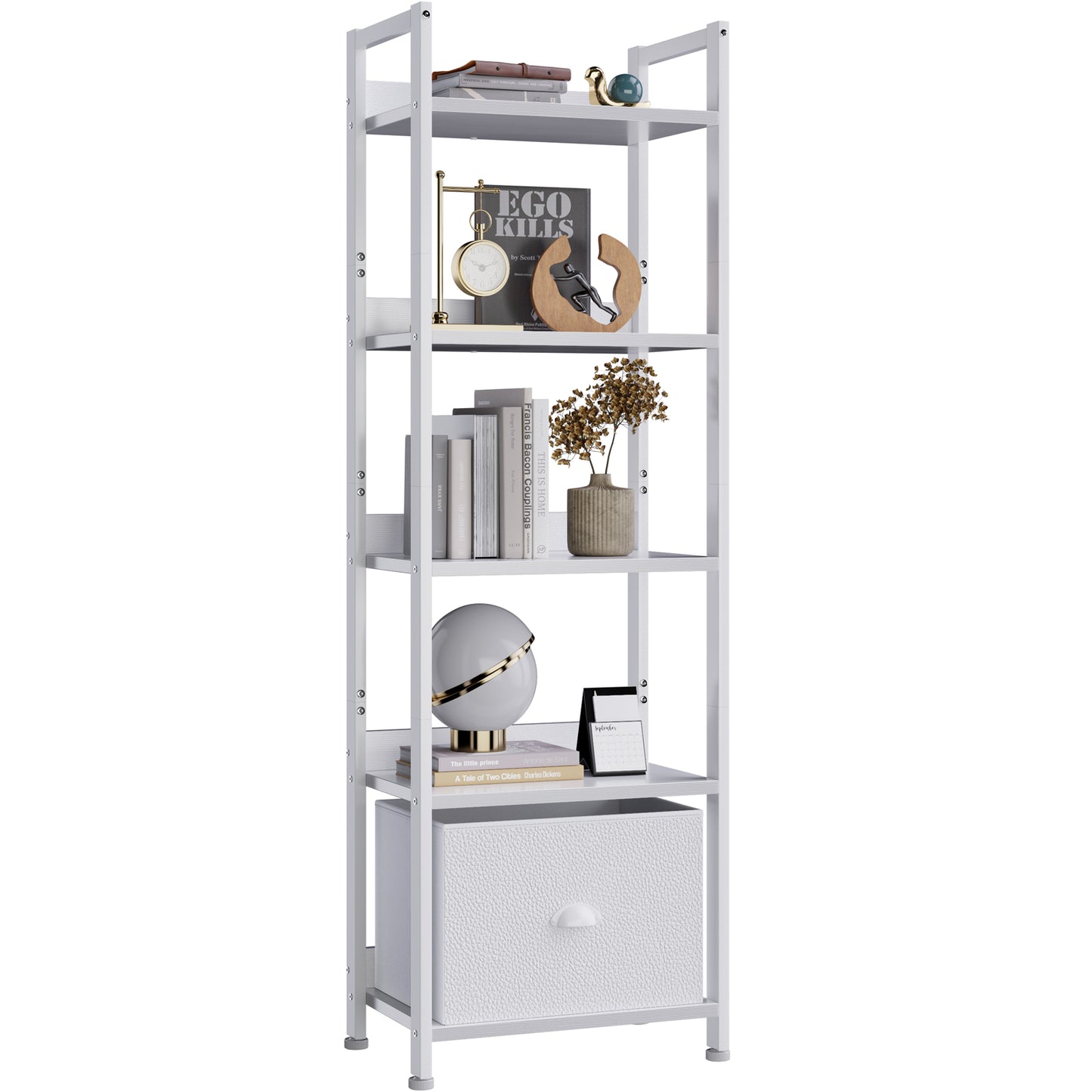 Furologee 5 Tier Bookshelf with Drawer