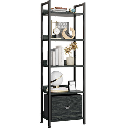 Furologee 5 Tier Bookshelf with Drawer