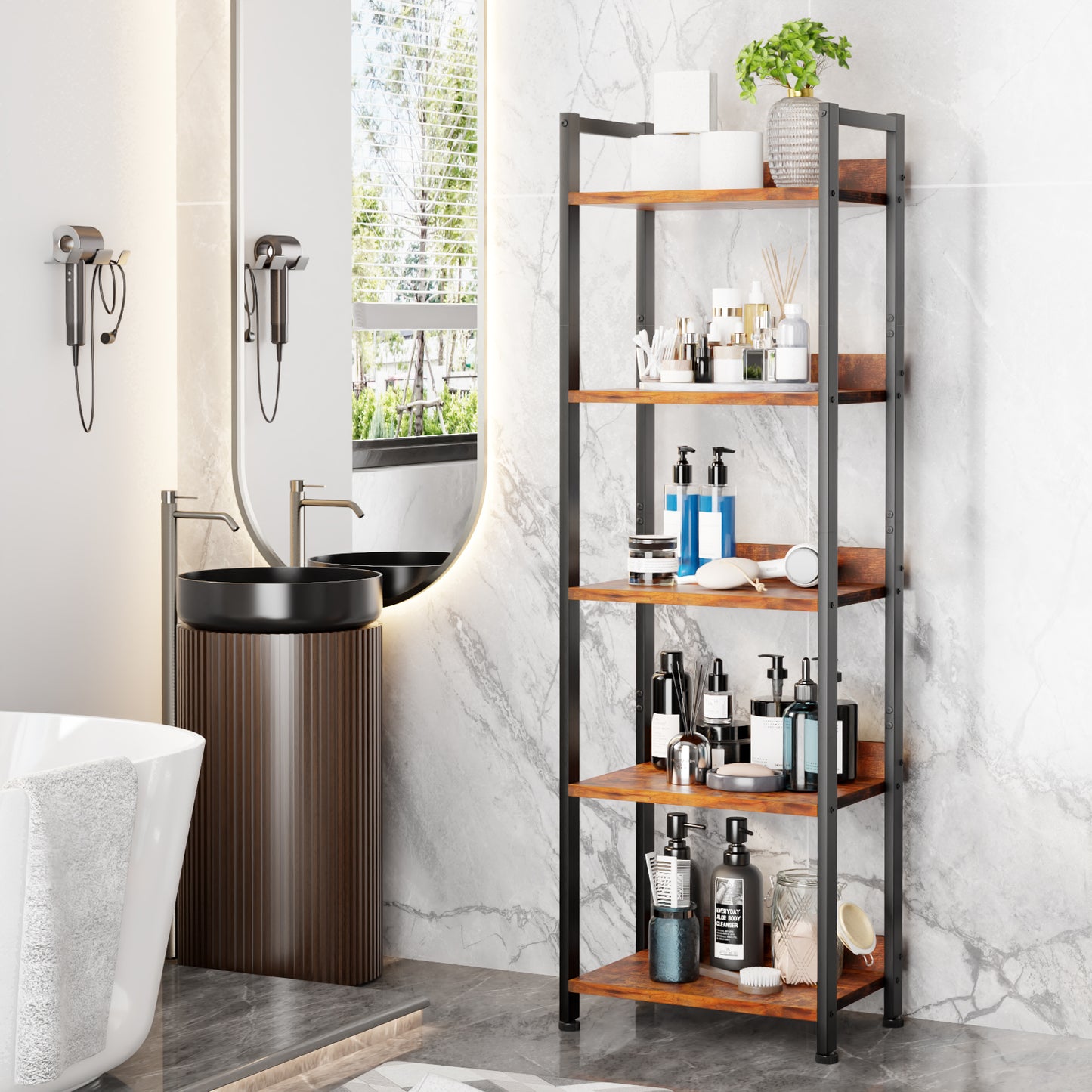 Furologee 5 Tier Bookshelf with Drawer