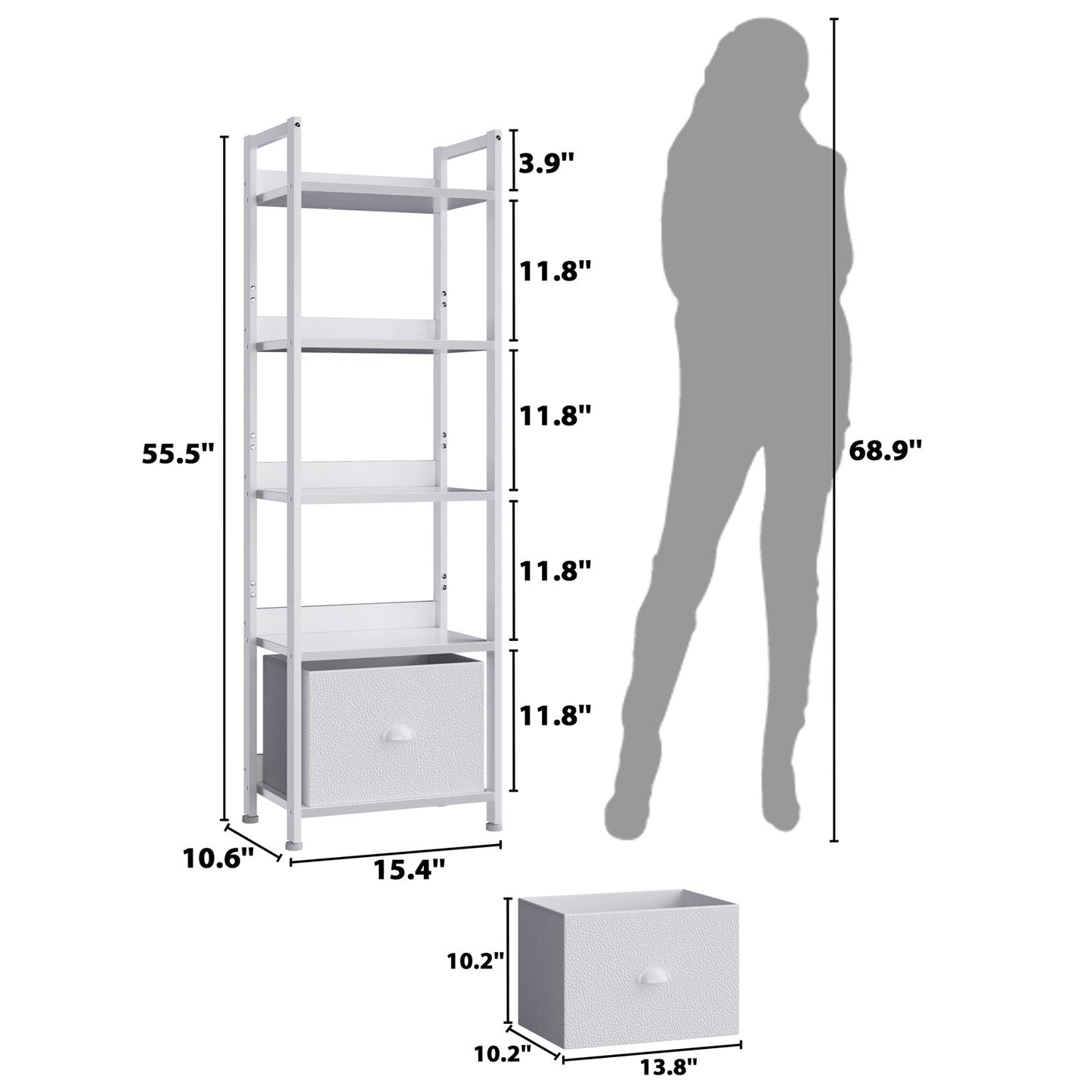 Furologee 5 Tier Bookshelf with Drawer