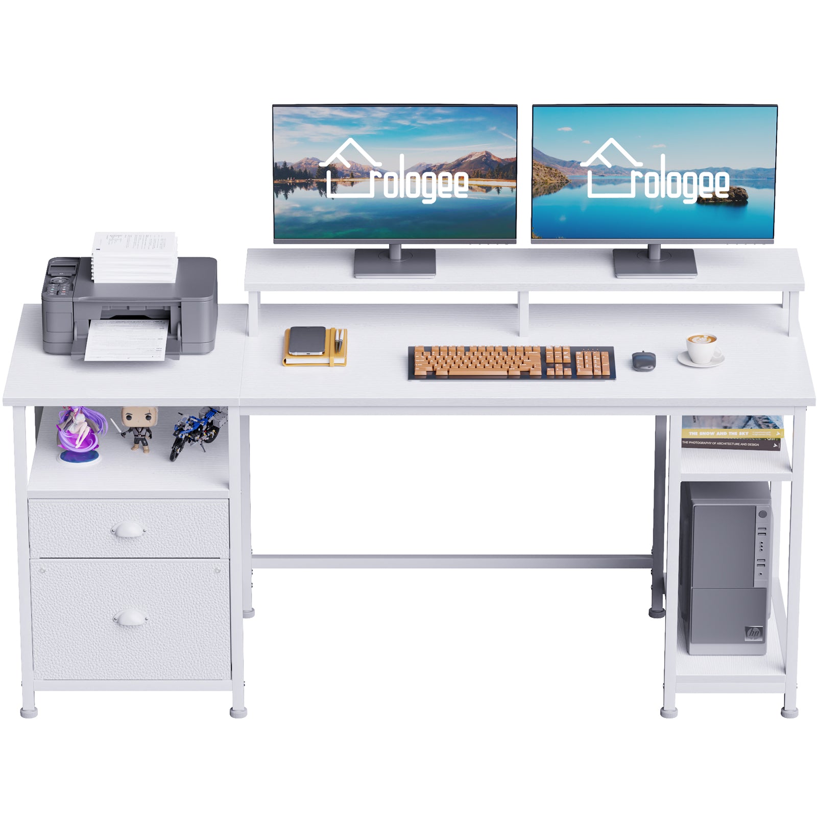 Furologee 61 Computer Desk with Fabric File Cabinet Drawer