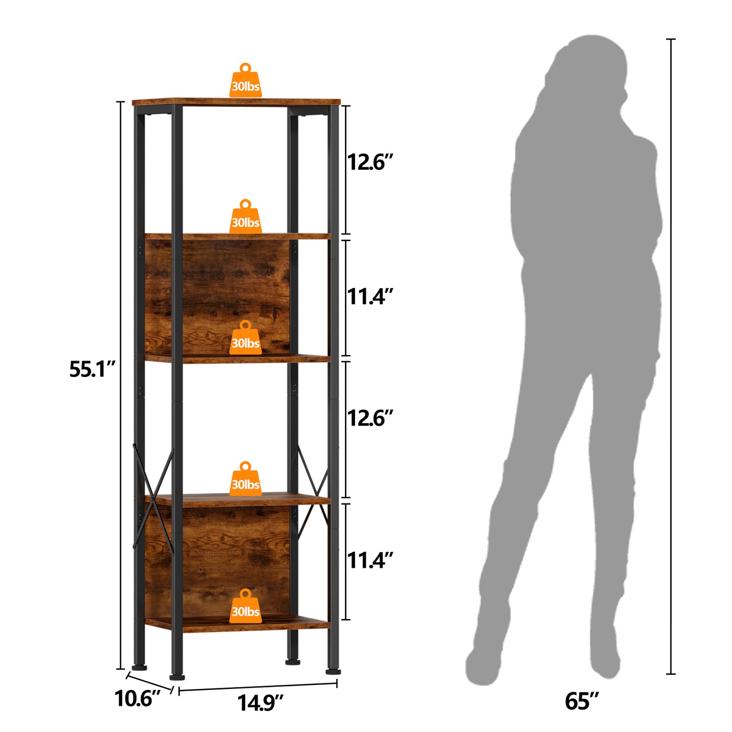 Furologee Bookshelf with Back