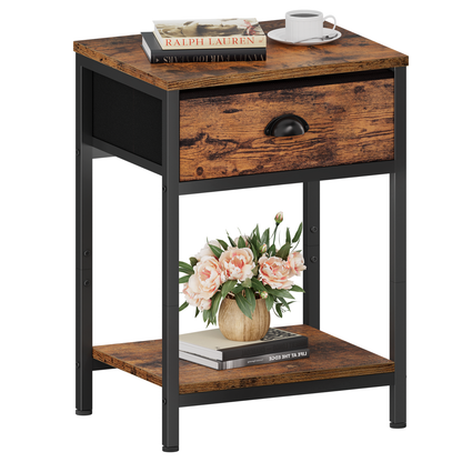 Furologee End Table with Storage Shelf and Fabric Drawer