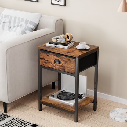 Furologee End Table with Storage Shelf and Fabric Drawer