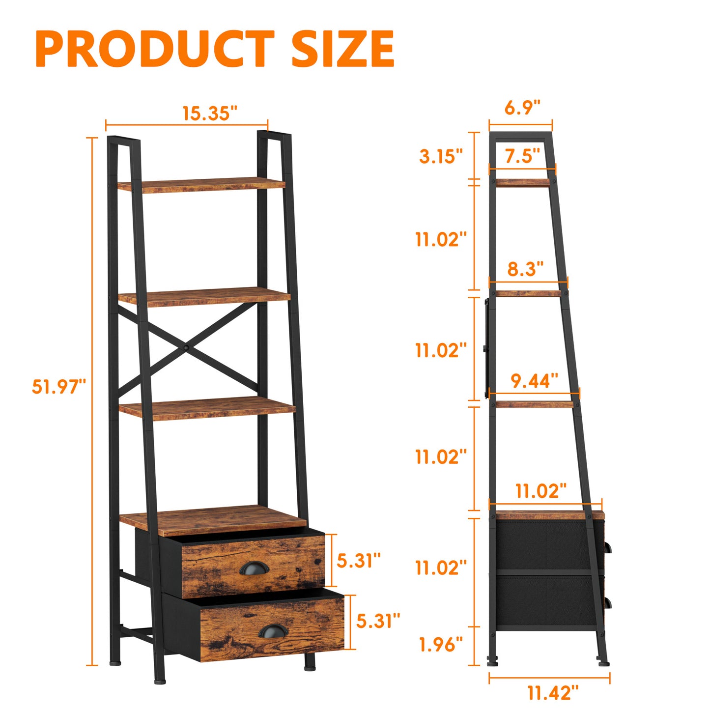 Furologee Ladder Shelf with 2 Drawers