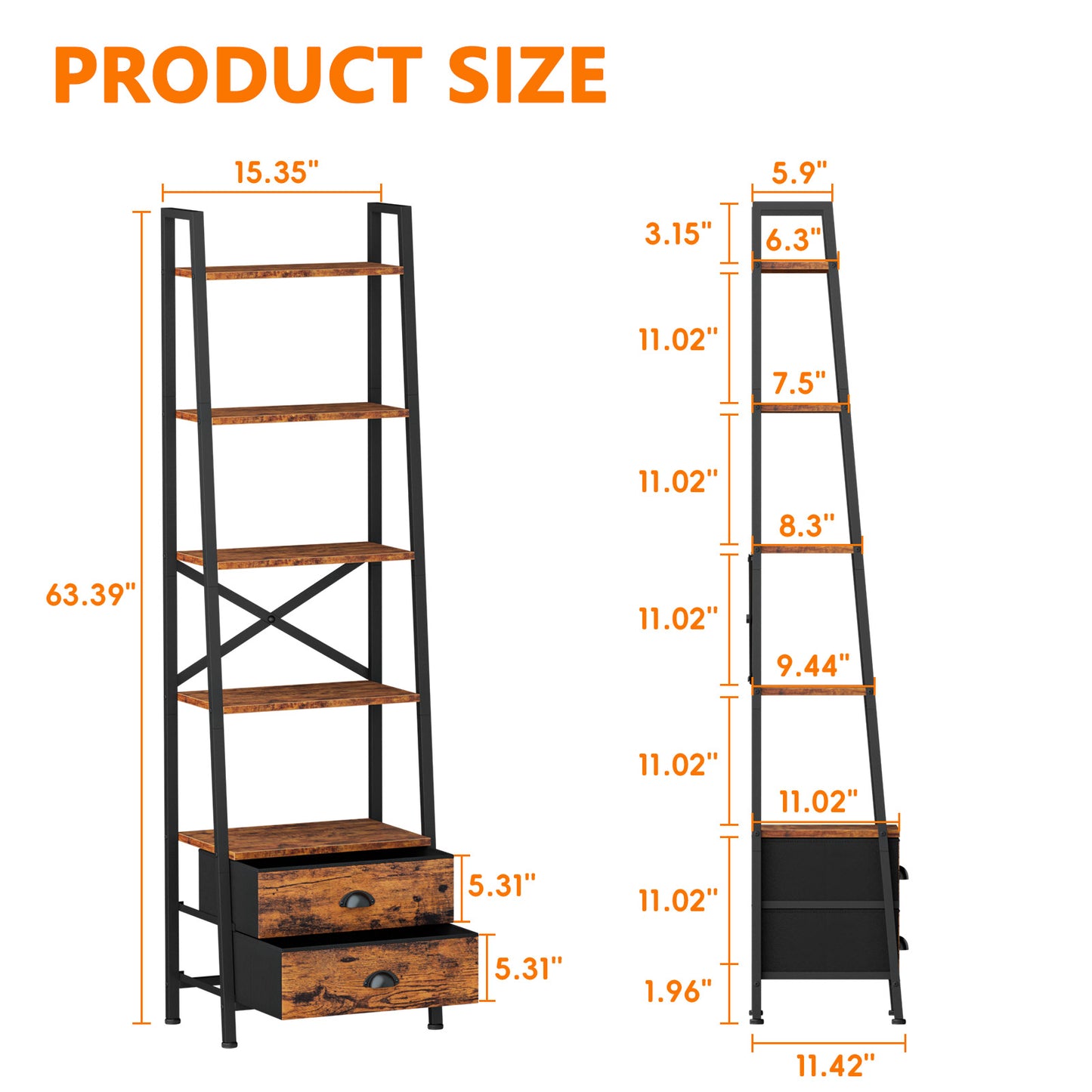 Furologee Ladder Shelf with 2 Drawers