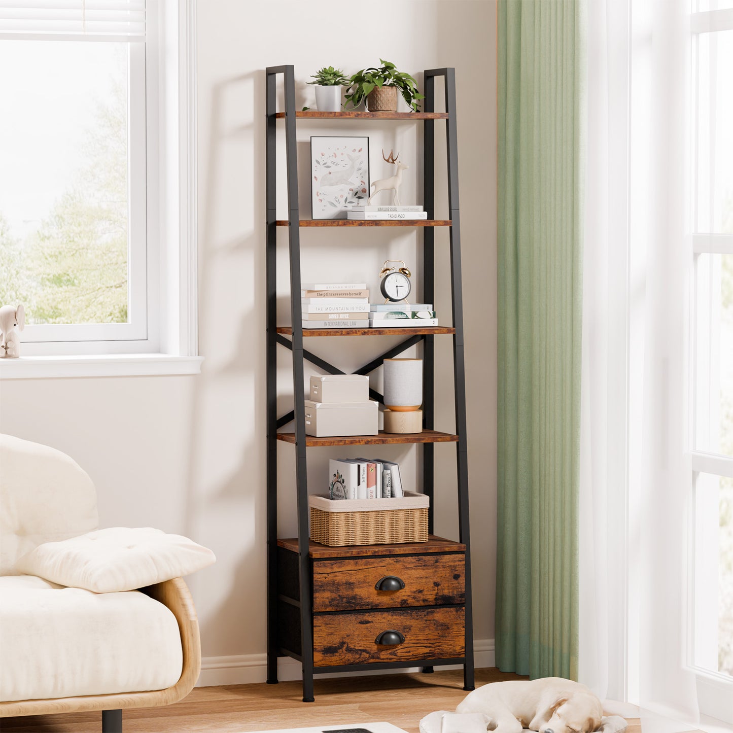 Furologee Ladder Shelf with 2 Drawers