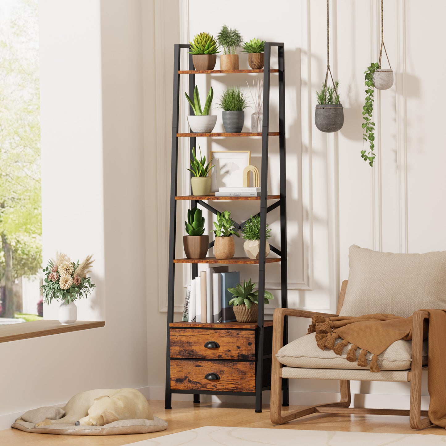 Furologee Ladder Shelf with 2 Drawers