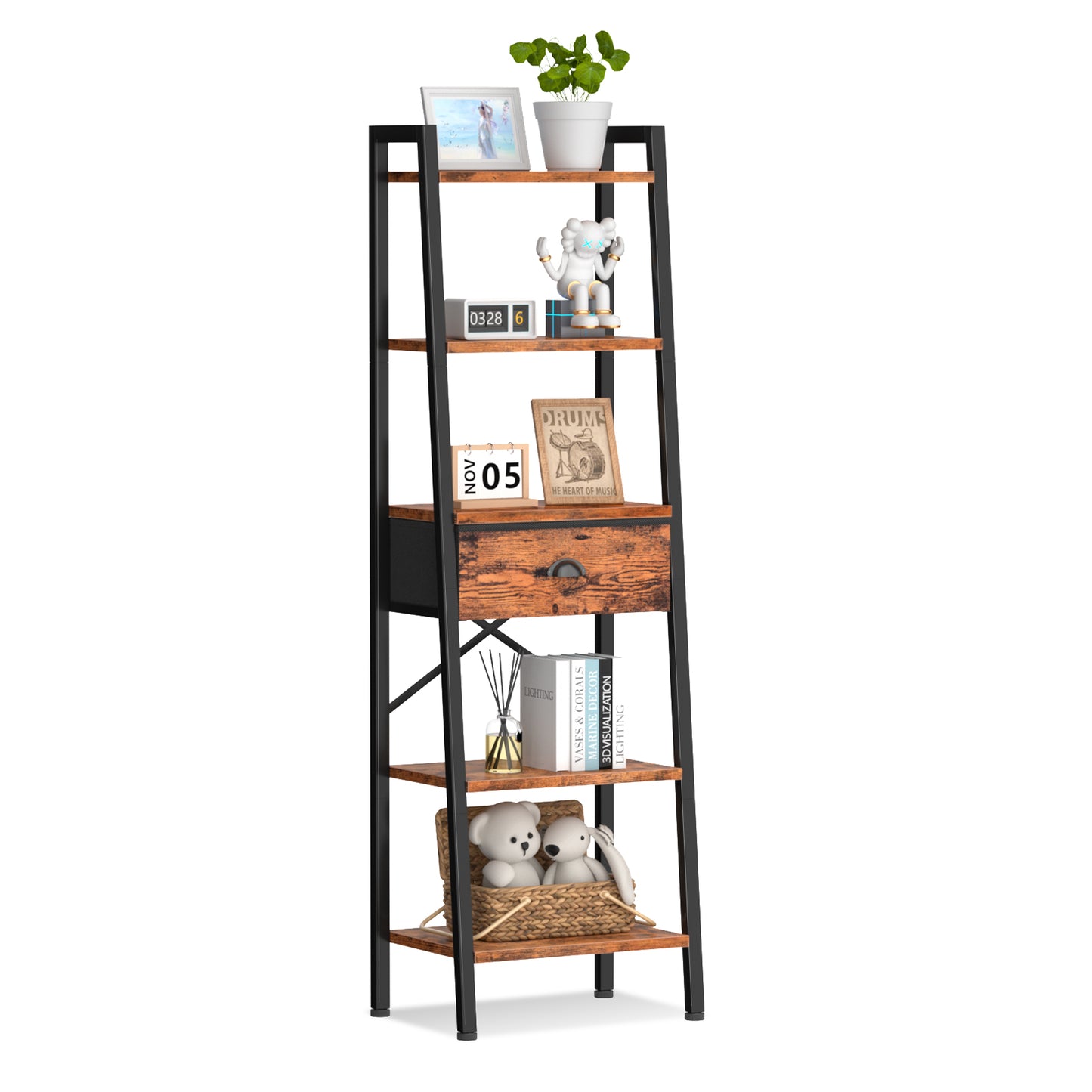 Furologee Ladder Shelf with Drawer