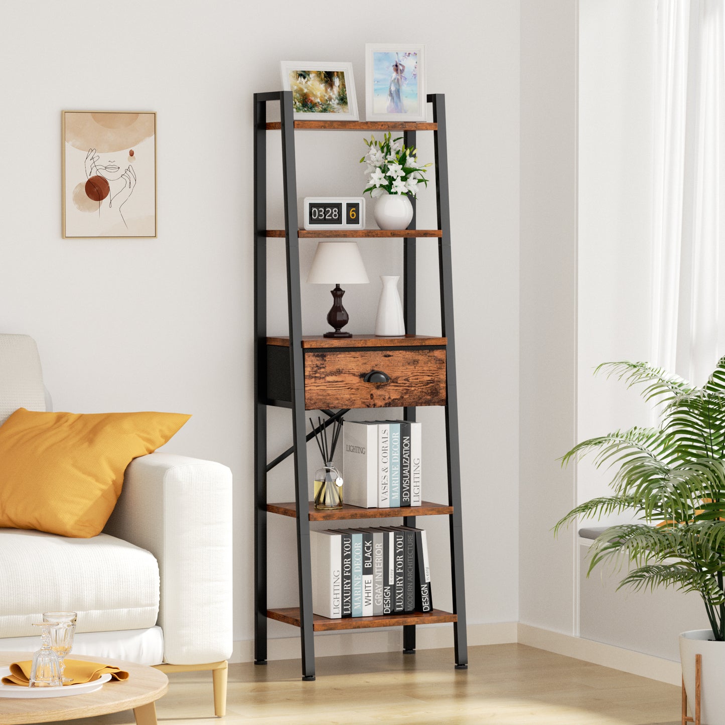 Furologee Ladder Shelf with Drawer