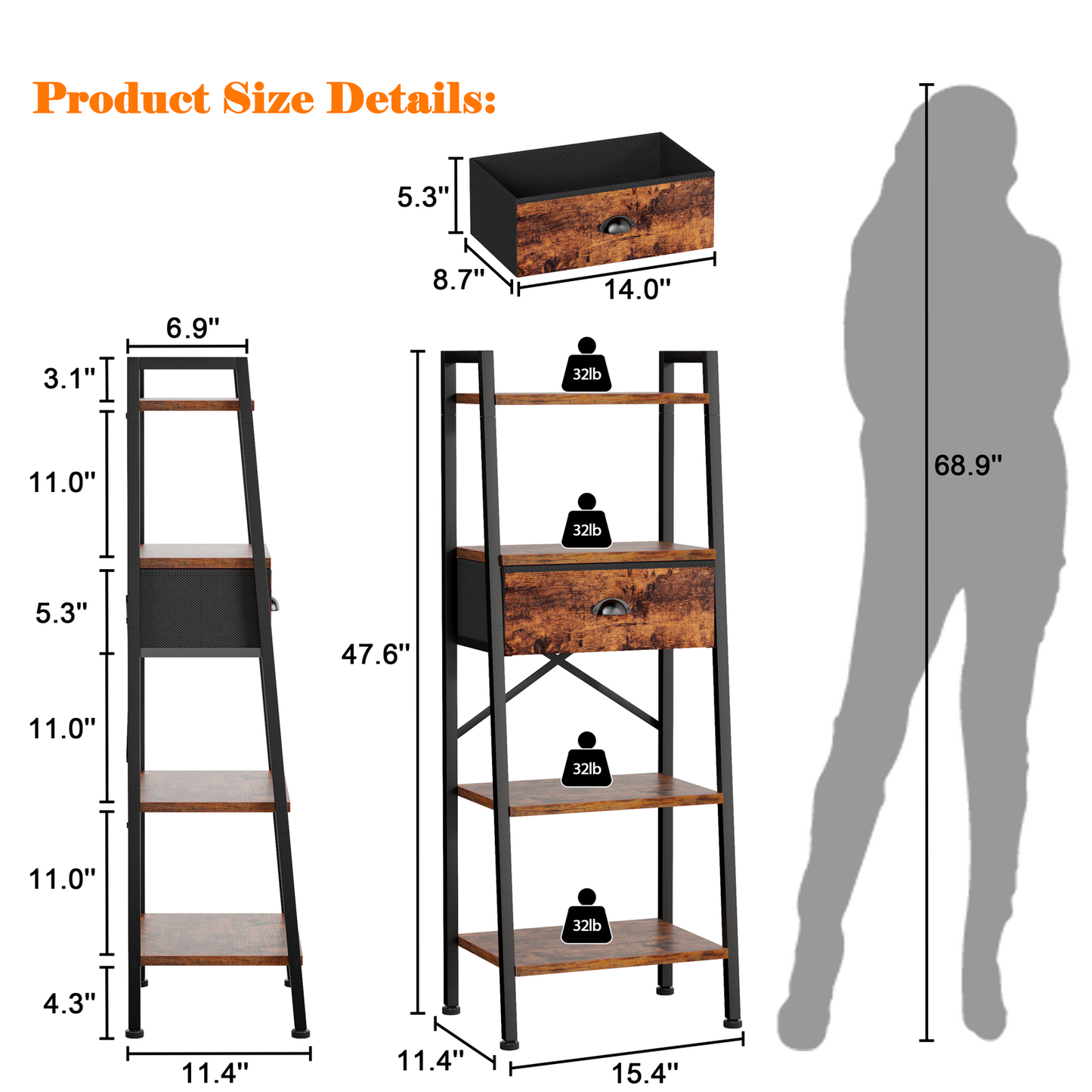 Furologee Ladder Shelf with Drawer