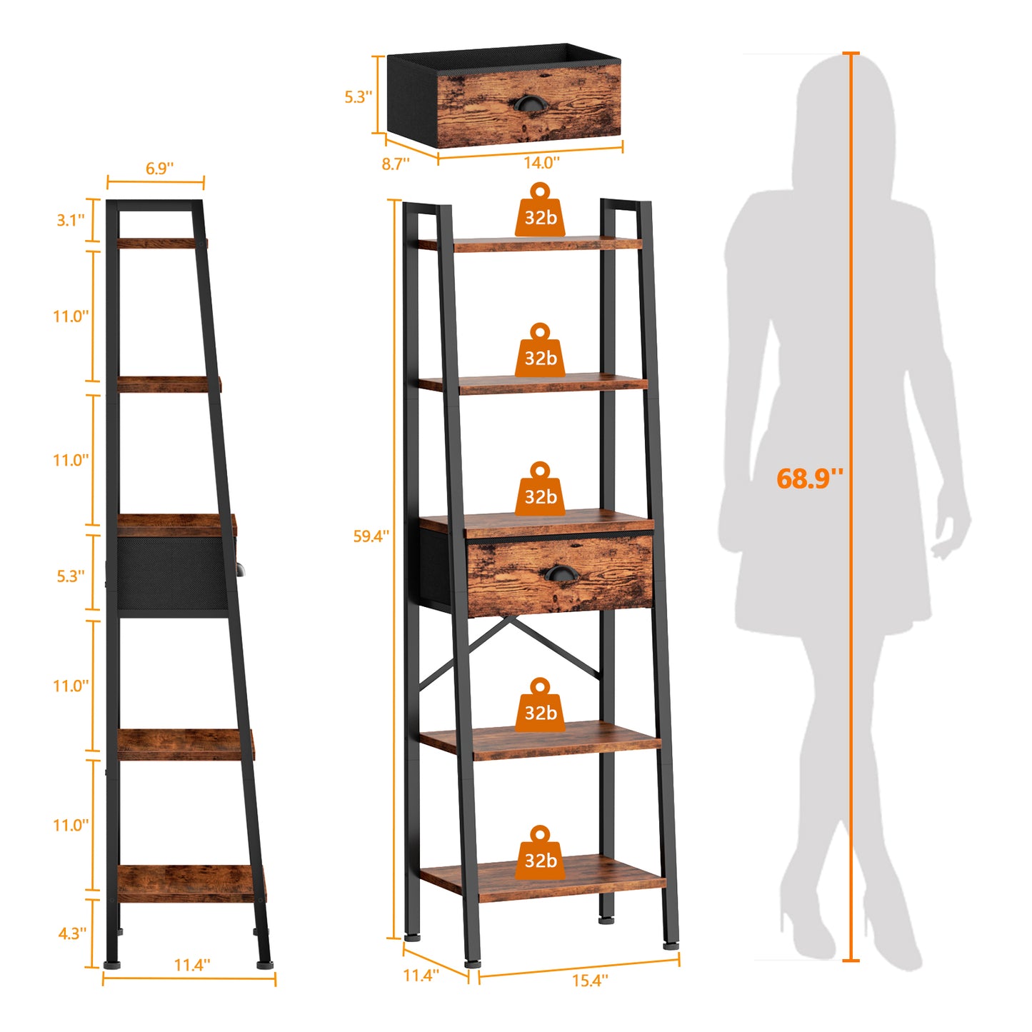 Furologee Ladder Shelf with Drawer