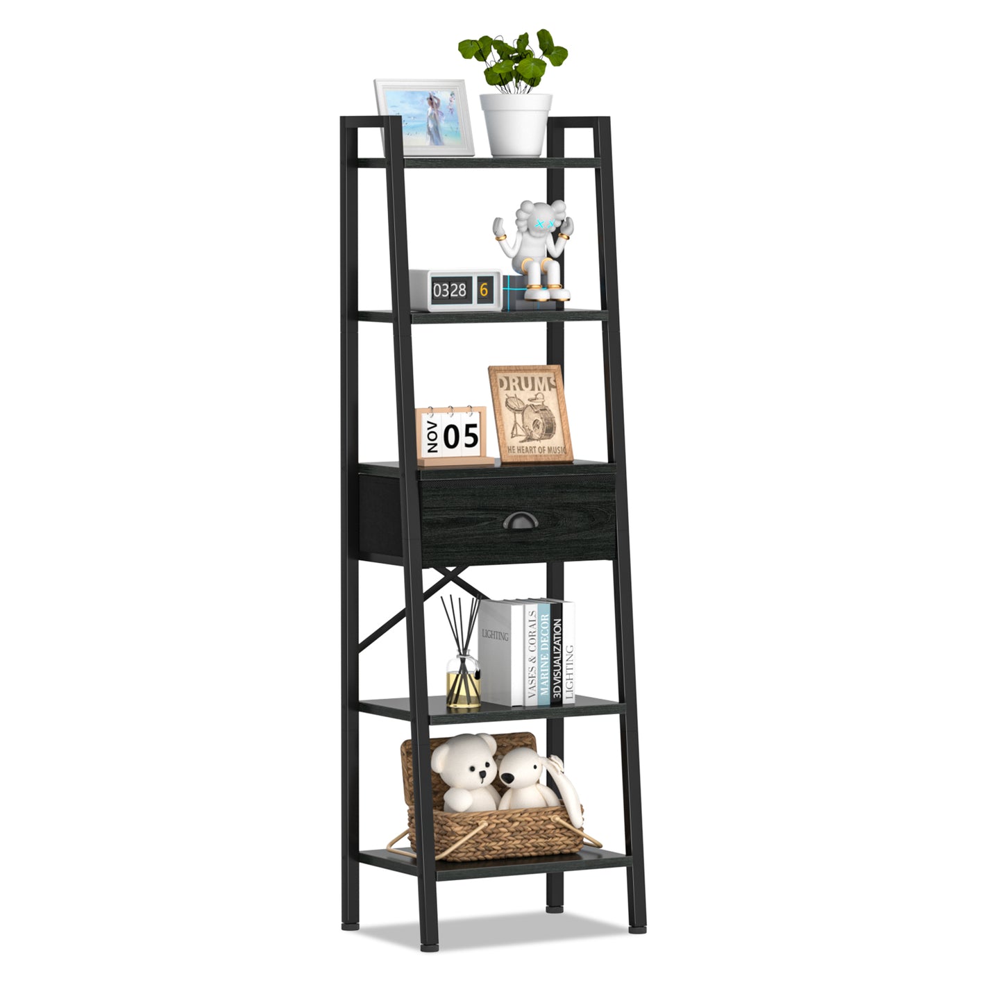 Furologee Ladder Shelf with Drawer