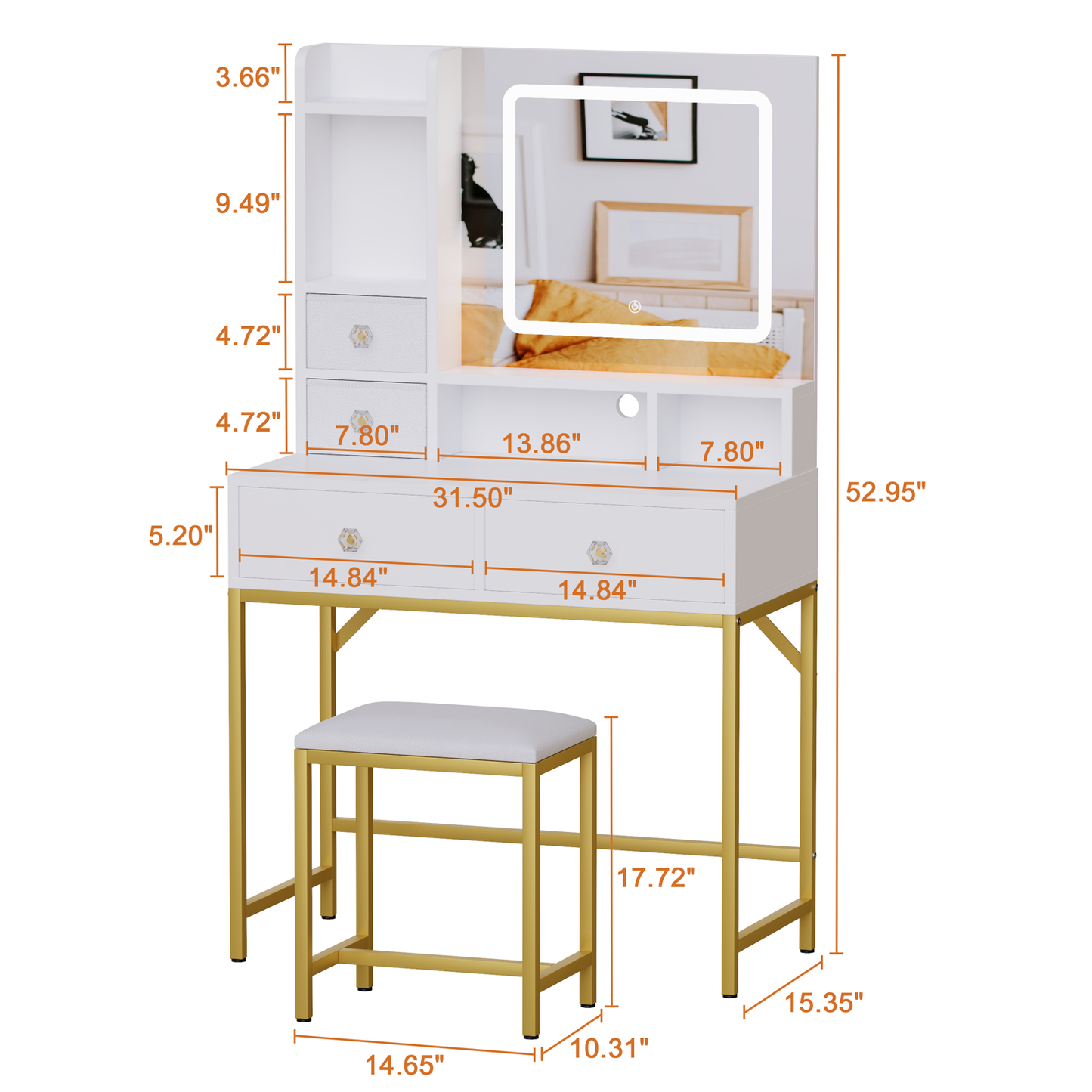 Furologee Makeup Desk with 4 Drawers and Power Outlet