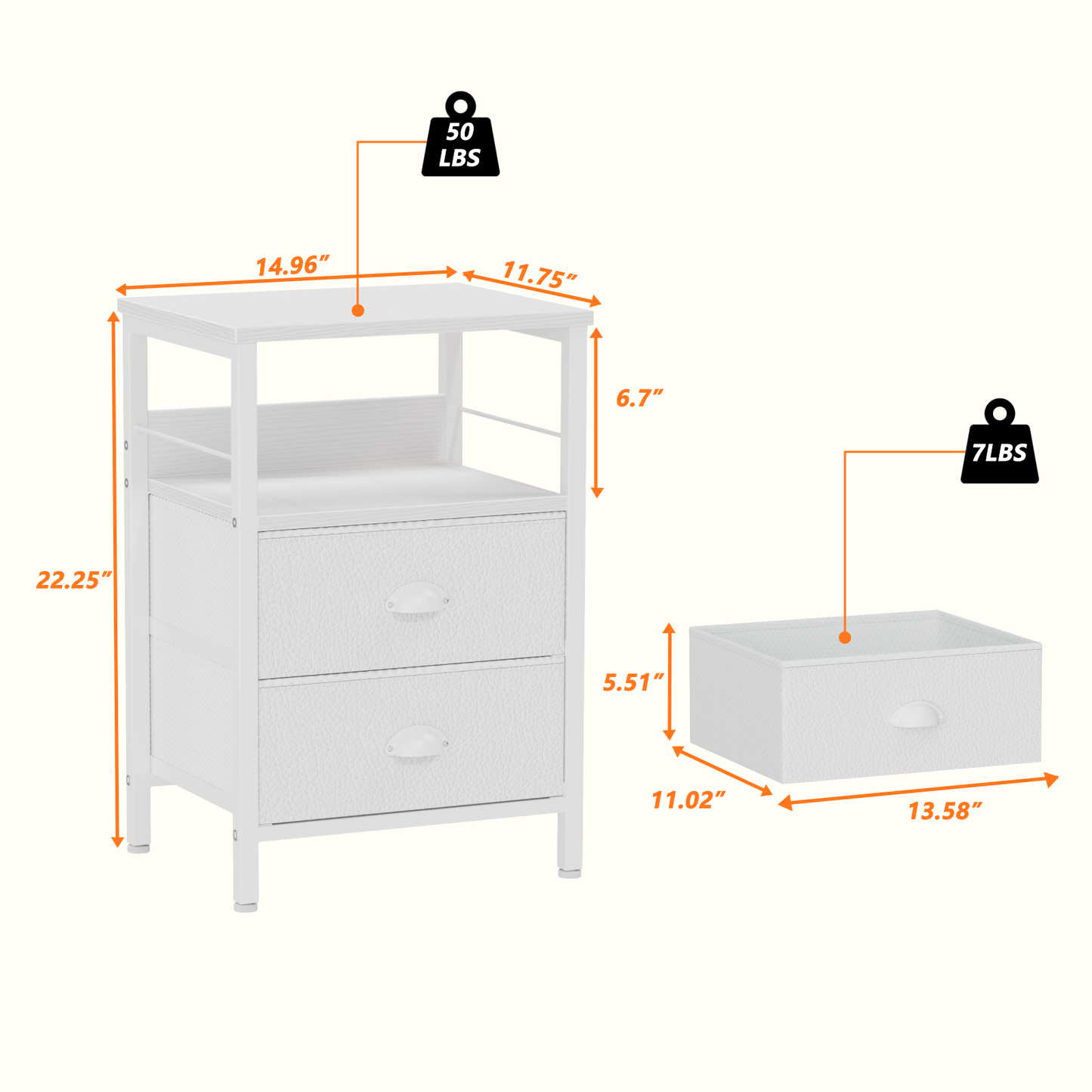 Furologee Nightstand with 2 Fabric Drawers