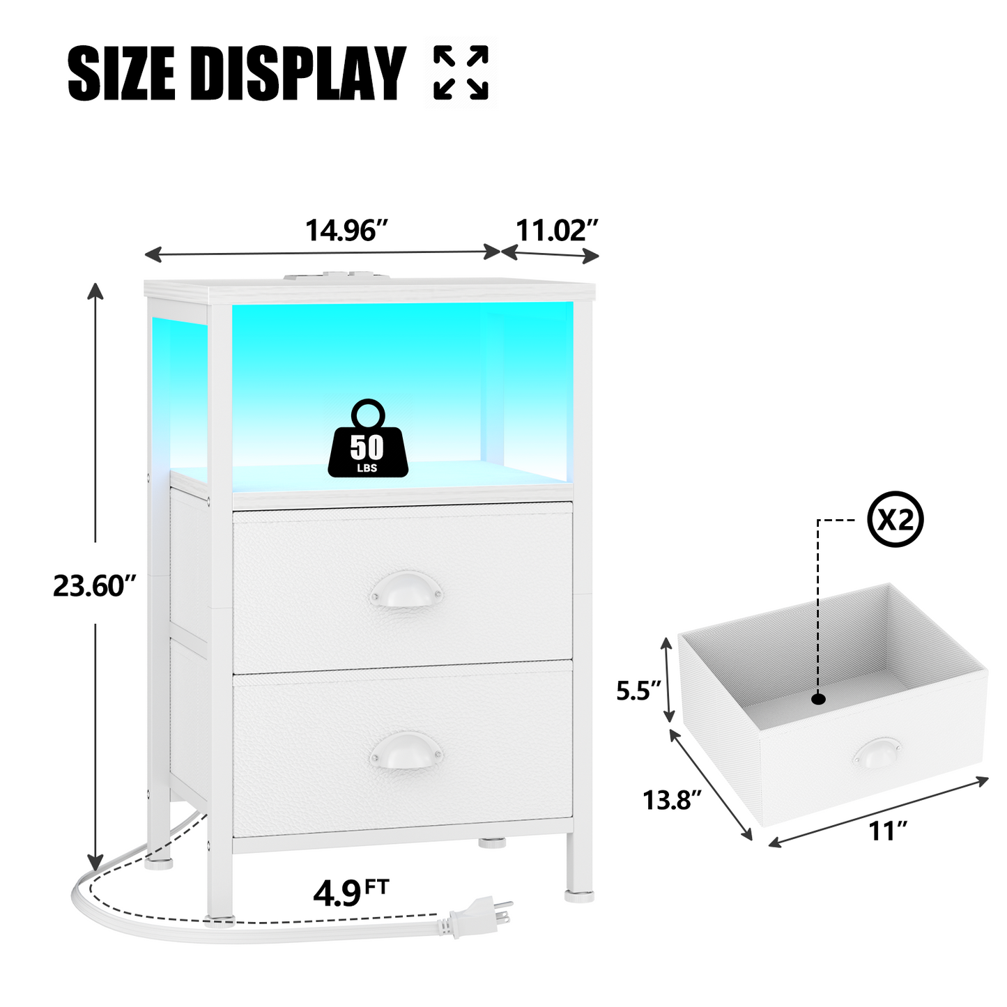 Furologee Nightstand with Charging Station