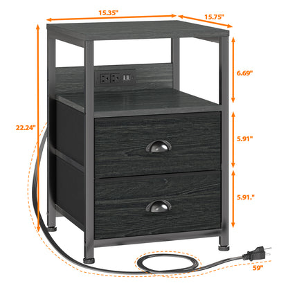 Furologee Set of 2 Nightstands, End Table with Charging Station