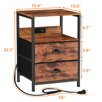 Furologee Set of 2 Nightstands, End Table with Charging Station