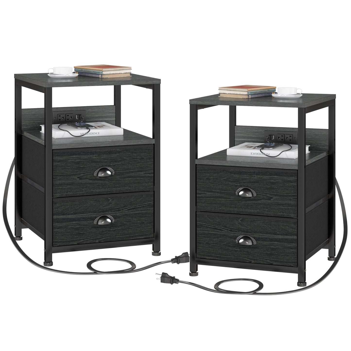 Furologee Set of 2 Nightstands, End Table with Charging Station