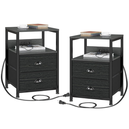 Furologee Set of 2 Nightstands, End Table with Charging Station