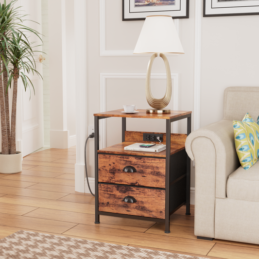 Furologee Set of 2 Nightstands, End Table with Charging Station