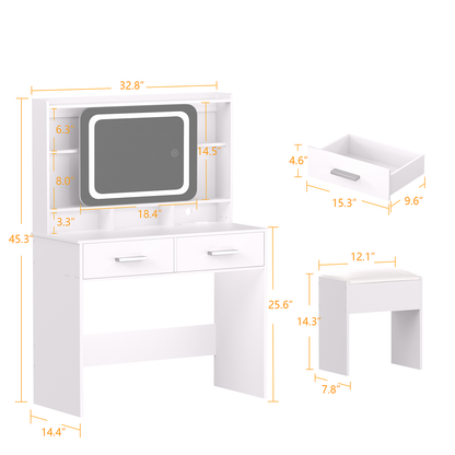 Furologee Vanity Desk with LED Lighted Mirror